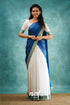 Savarna - White And Deep Ocean Blue Cotton Halfsaree Half Sarees