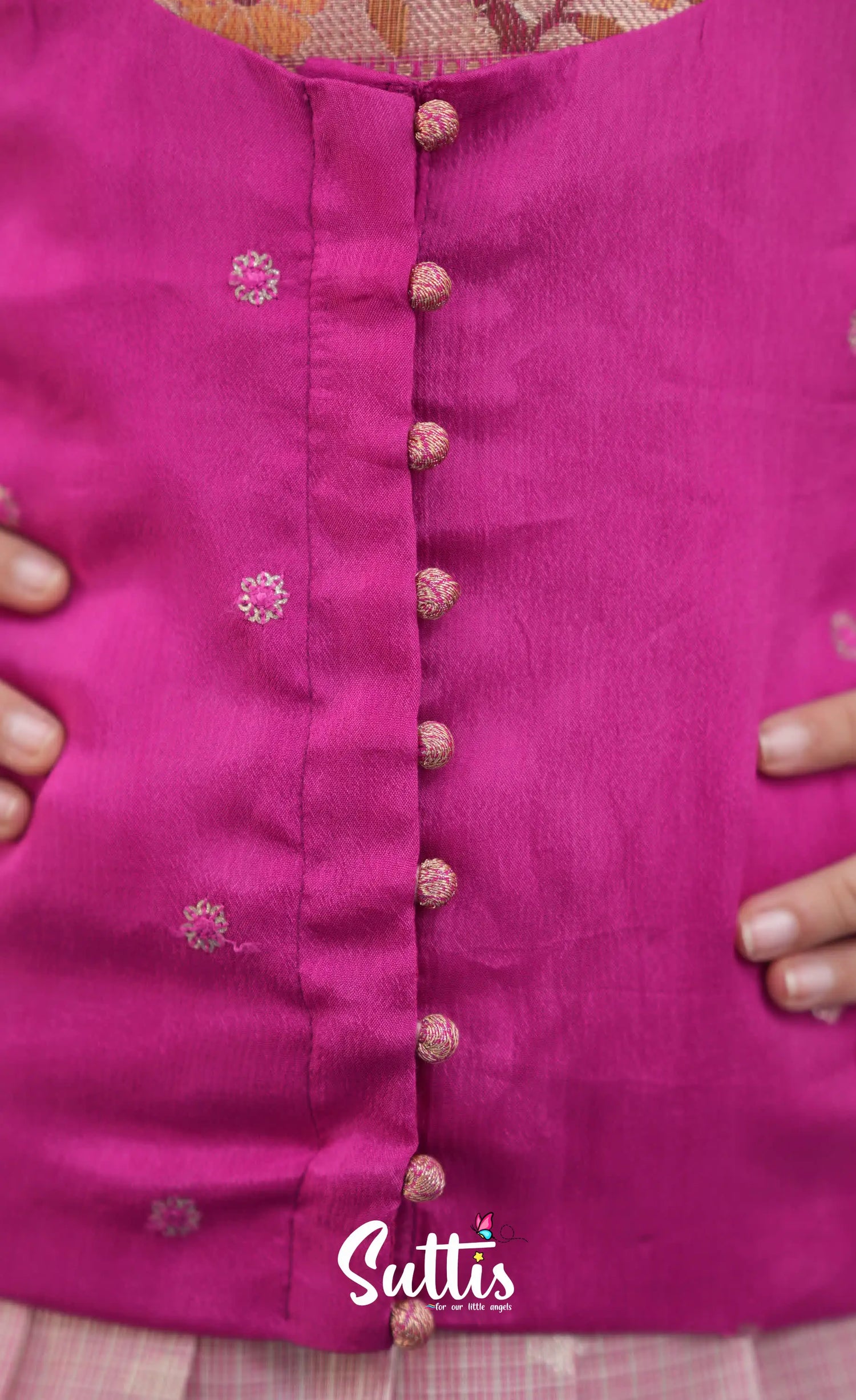 Sayuri Baby Pink and Rani Pink Paithani Kota Pavadai Sattai Kids-Suttis