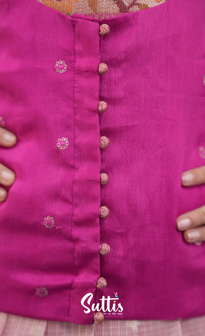 Sayuri Baby Pink and Rani Pink Paithani Kota Pavadai Sattai Kids-Suttis