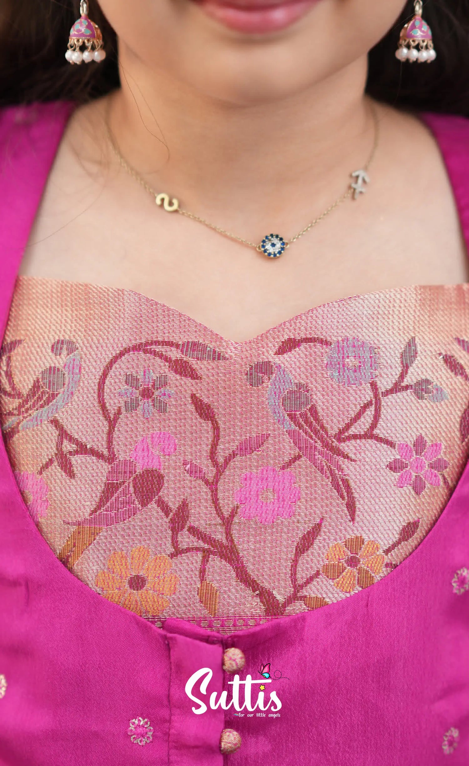 Sayuri Baby Pink and Rani Pink Paithani Kota Pavadai Sattai Kids-Suttis