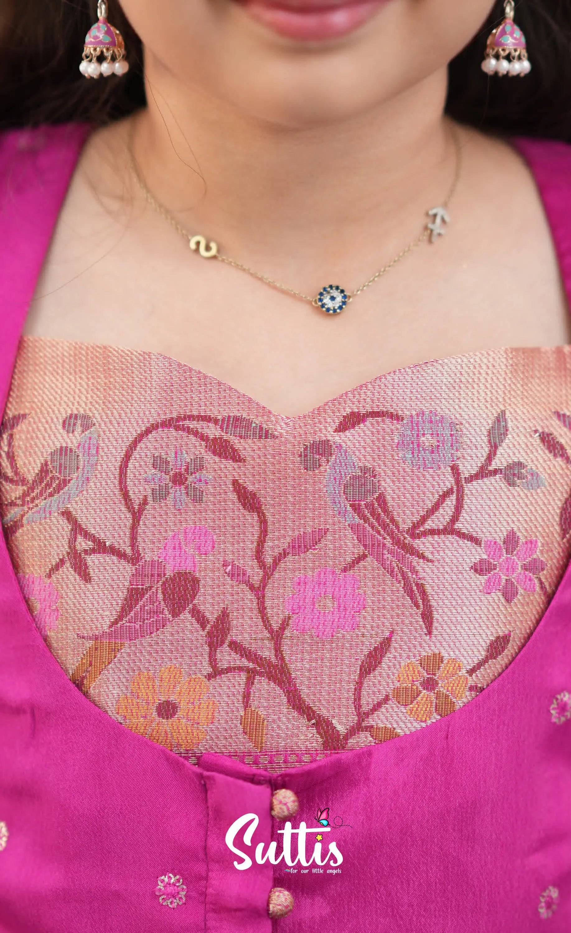 Sayuri Baby Pink and Rani Pink Paithani Kota Pavadai Sattai Kids-Suttis