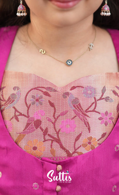 Sayuri Baby Pink and Rani Pink Paithani Kota Pavadai Sattai Kids-Suttis