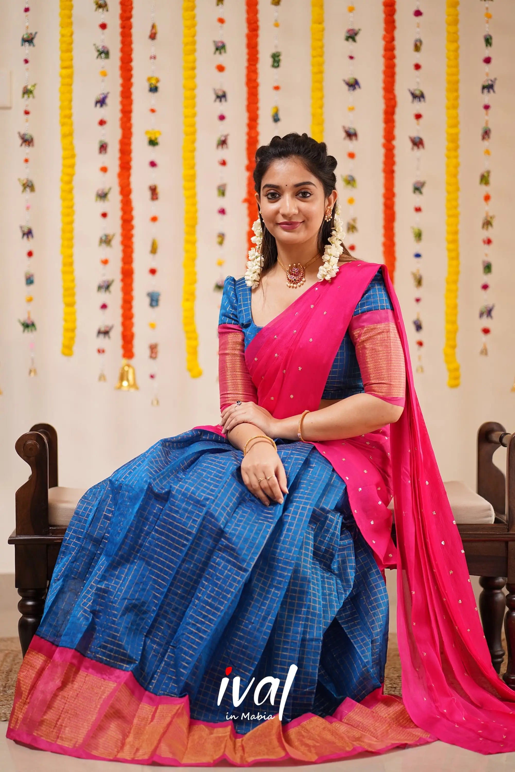 Sayuri - Blue And Pink Silk Cotton Halfsaree Half Sarees