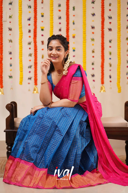 Sayuri - Blue And Pink Silk Cotton Halfsaree Half Sarees