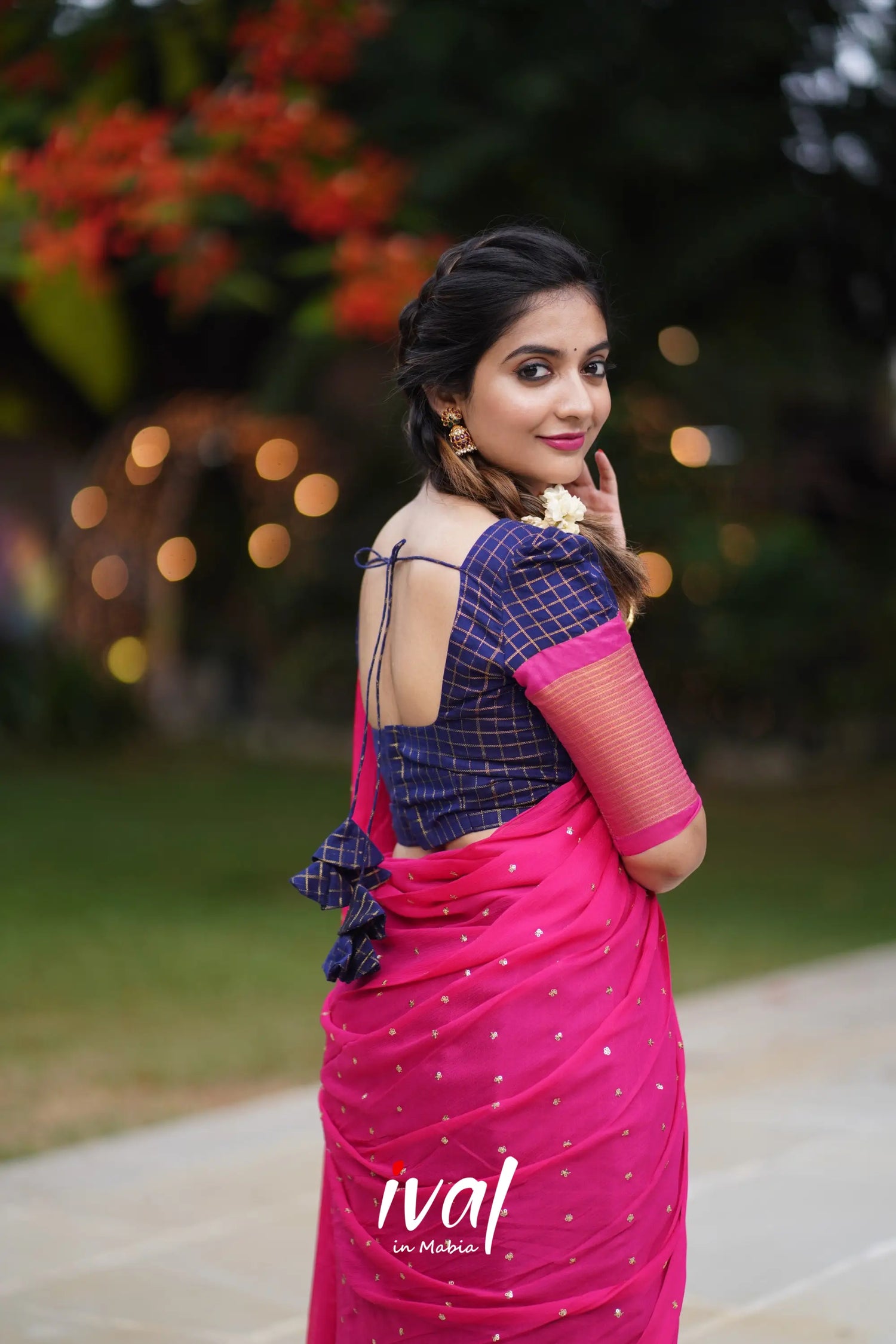 Sayuri - Dark Blue And Pink Silk Cotton Halfsaree Half Sarees