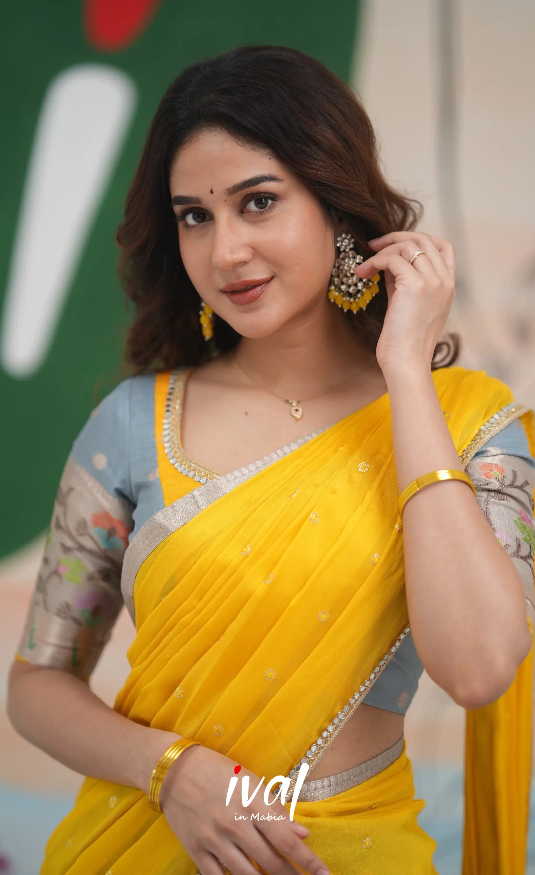 Sayuri Kota Halfsaree - Ash and Yellow Half Sarees