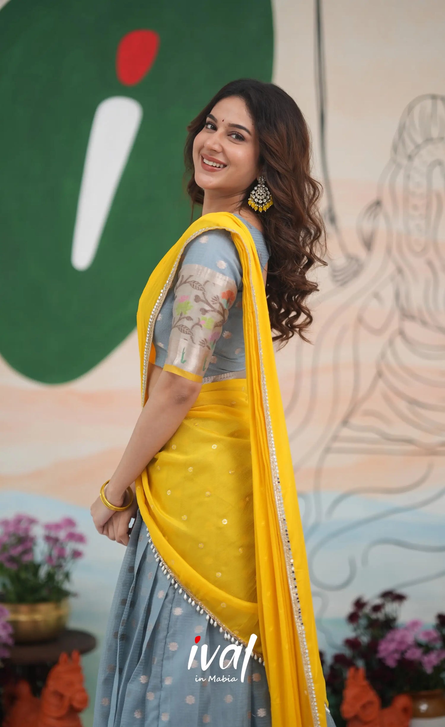 Sayuri Kota Halfsaree - Ash and Yellow Half Sarees