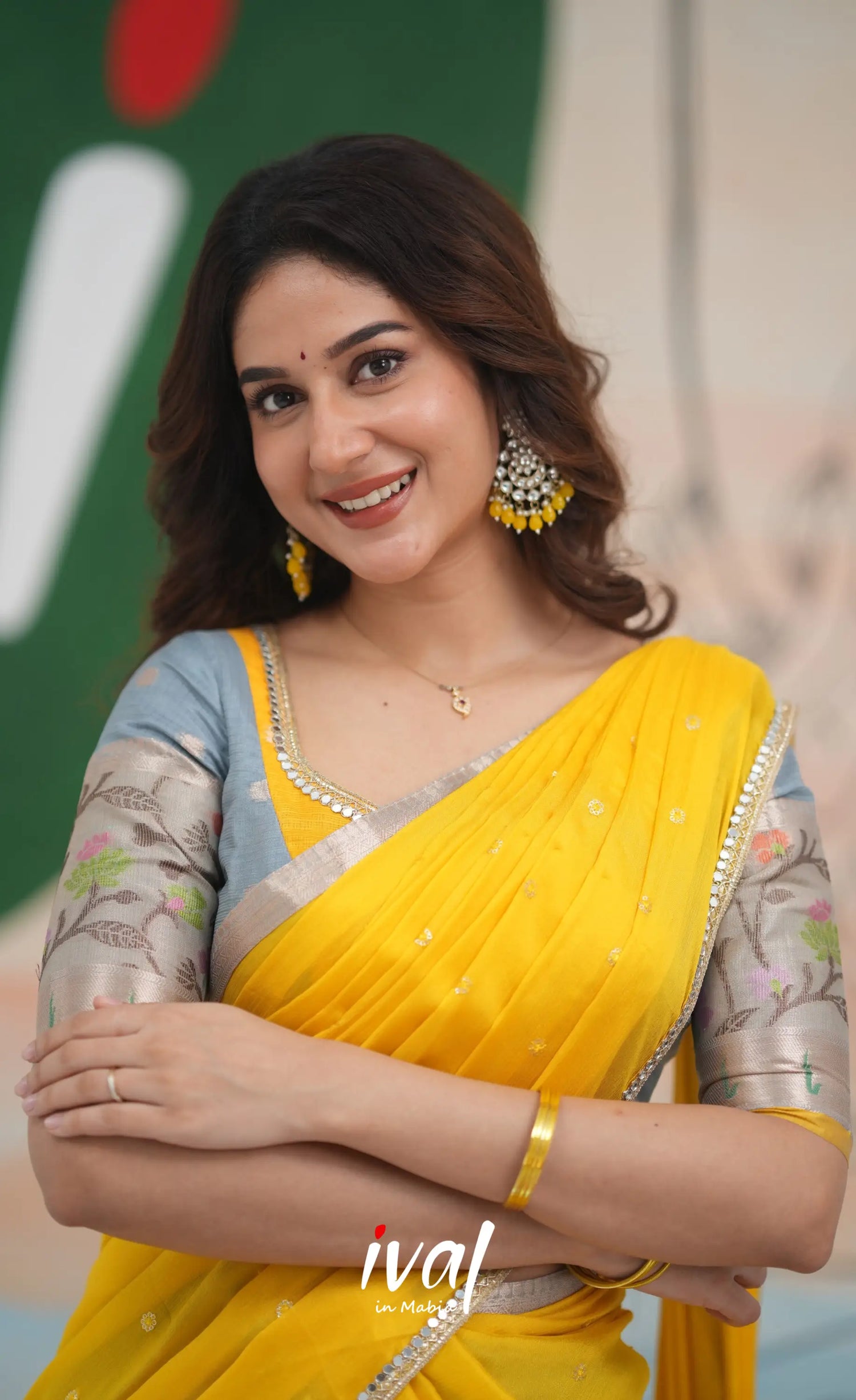 Sayuri Kota Halfsaree - Ash and Yellow Half Sarees