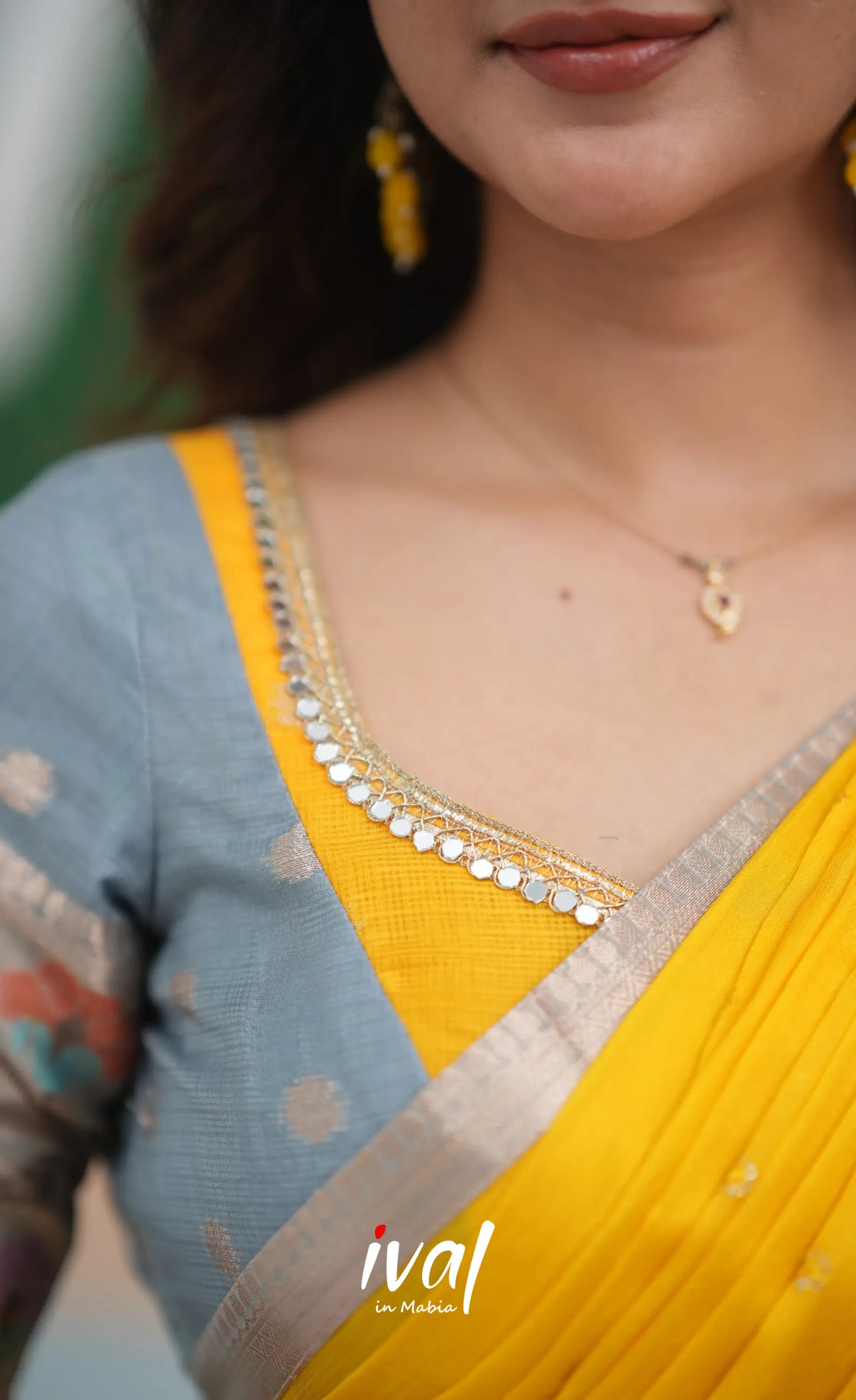 Sayuri Kota Halfsaree - Ash and Yellow Half Sarees