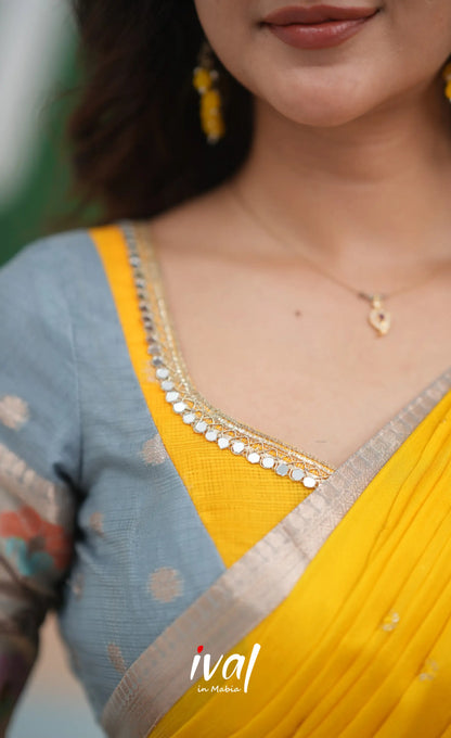 Sayuri Kota Halfsaree - Ash and Yellow Half Sarees