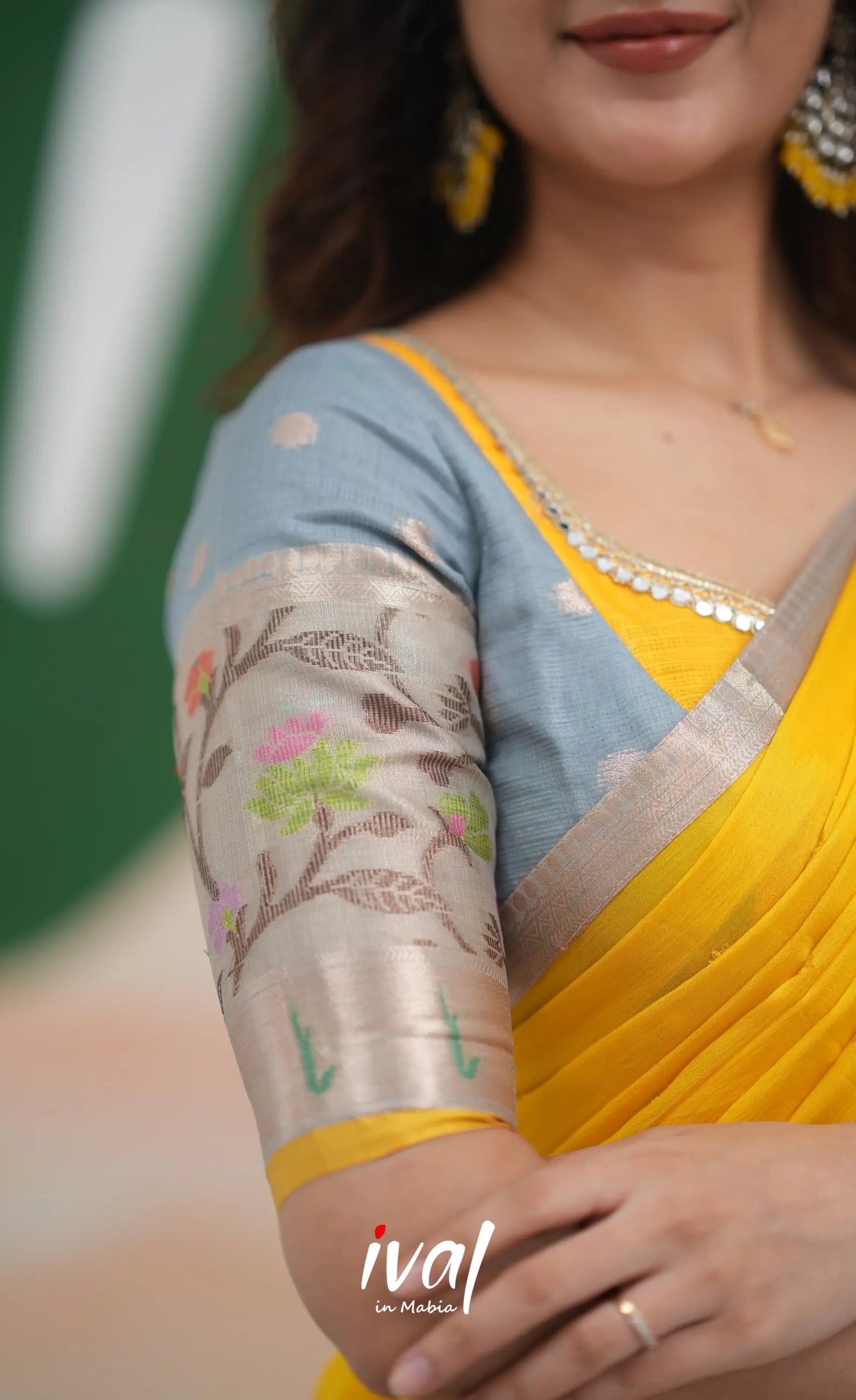 Sayuri Kota Halfsaree - Ash and Yellow Half Sarees