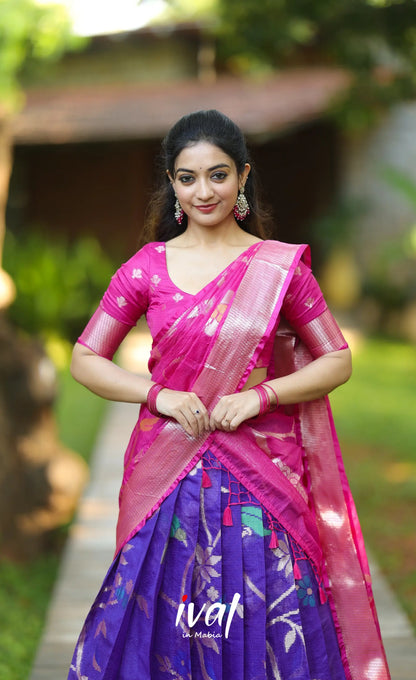Sayuri Kota Halfsaree - Bluish violet and Pink - Half Sarees