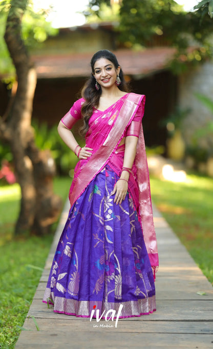 Sayuri Kota Halfsaree - Bluish violet and Pink - Half Sarees