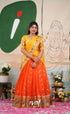 Sayuri Kota Halfsaree - Bright Orange and Yellow - Half Sarees