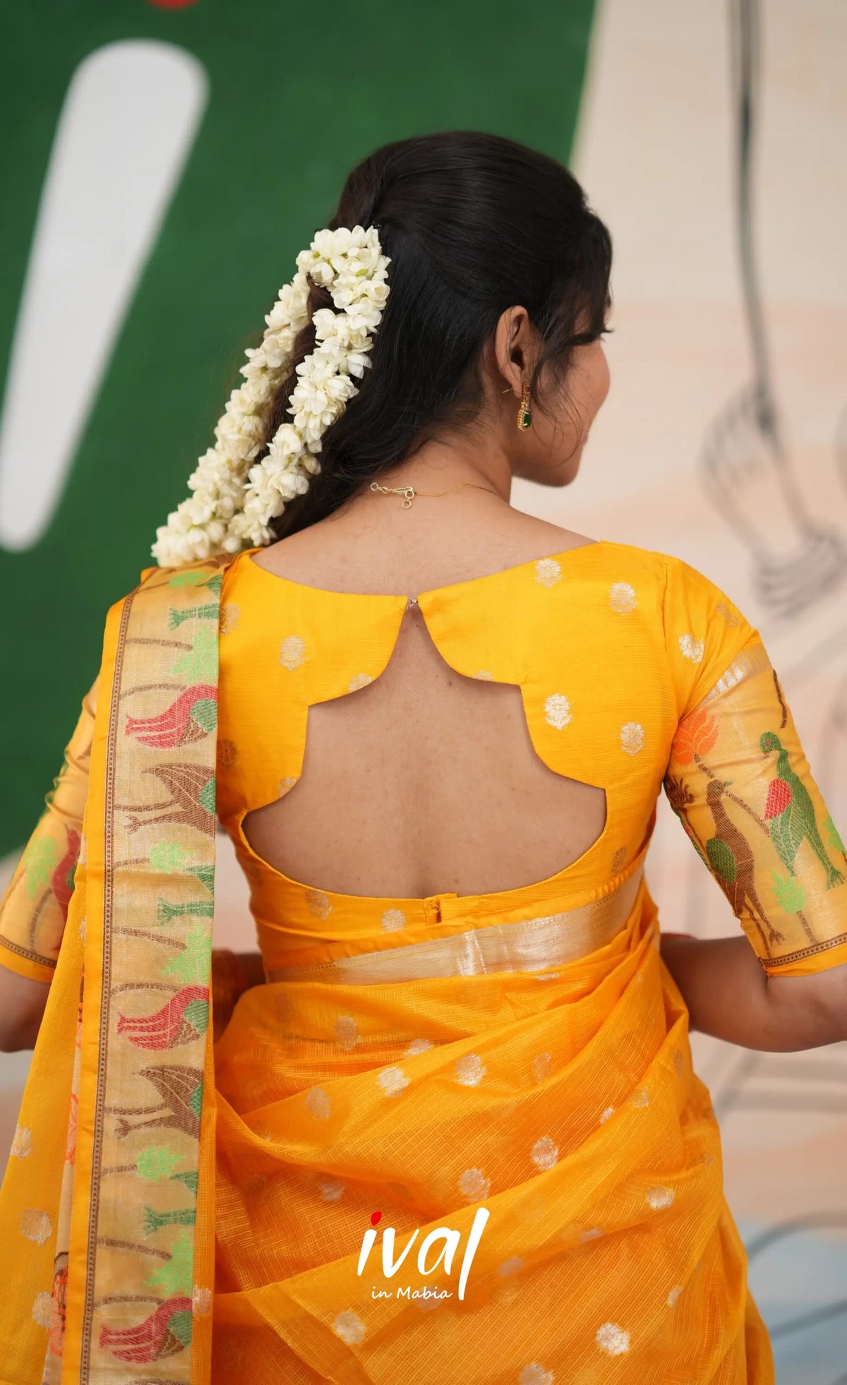 Sayuri Kota Halfsaree - Bright Orange and Yellow - Half Sarees