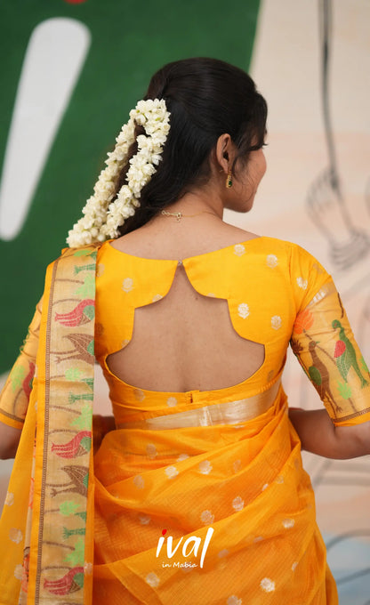 Sayuri Kota Halfsaree - Bright Orange and Yellow - Half Sarees