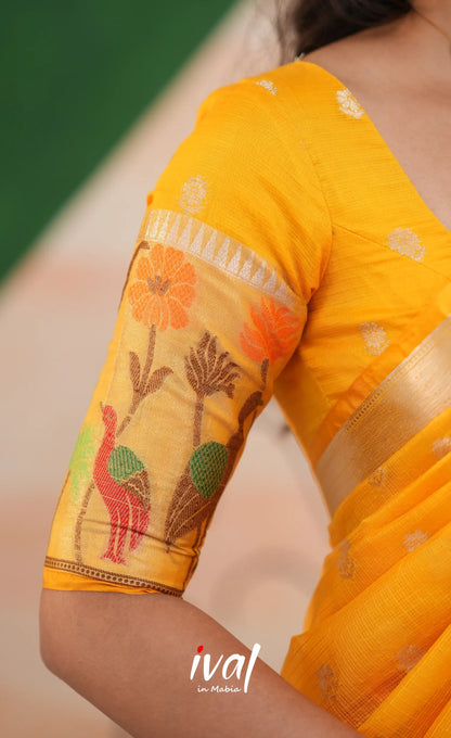 Sayuri Kota Halfsaree - Bright Orange and Yellow - Half Sarees