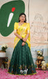 Sayuri Kota Halfsaree - Dark Forest Green and Yellow - Half Sarees