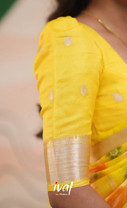 Sayuri Kota Halfsaree - Dark Forest Green and Yellow - Half Sarees
