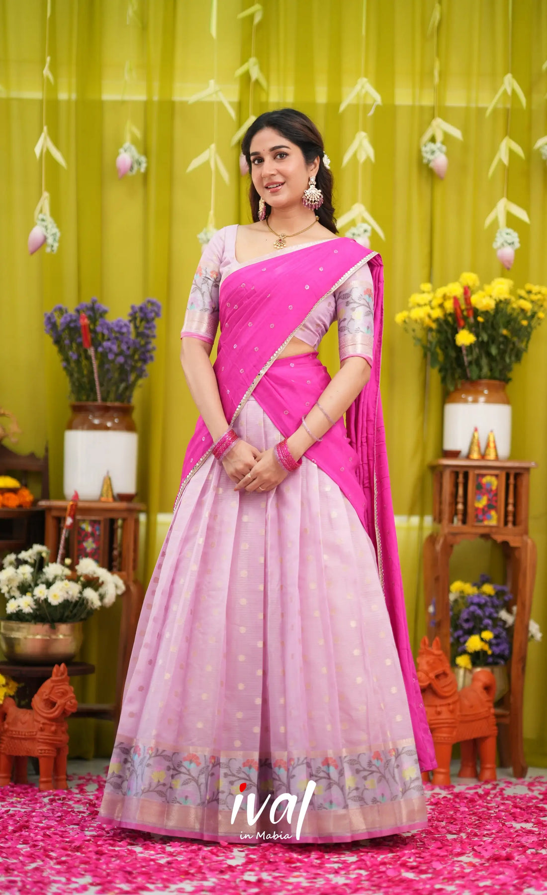 Sayuri Kota Halfsaree - Lavender and Hot Pink - Half Sarees