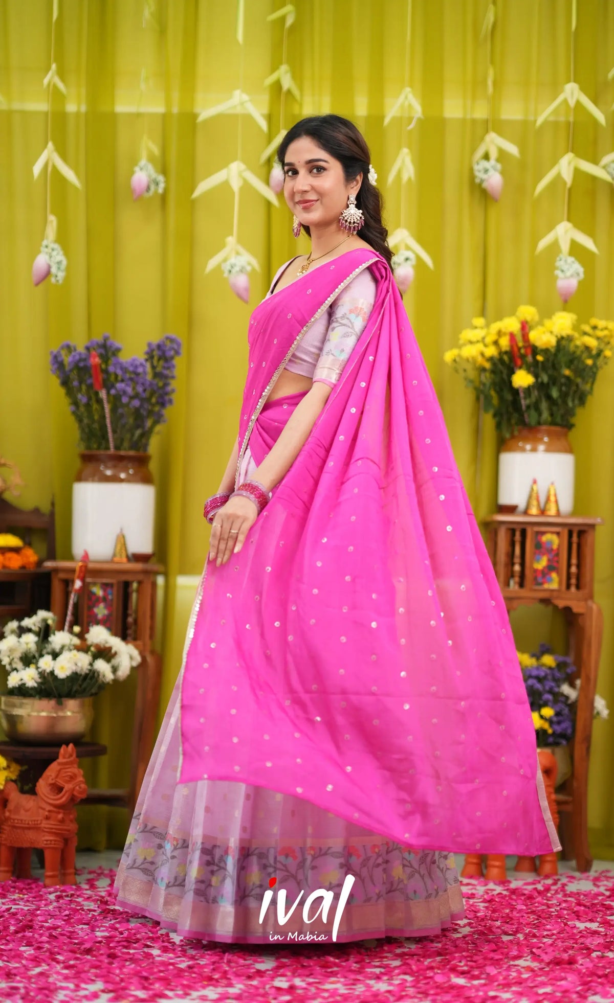 Sayuri Kota Halfsaree - Lavender and Hot Pink - Half Sarees