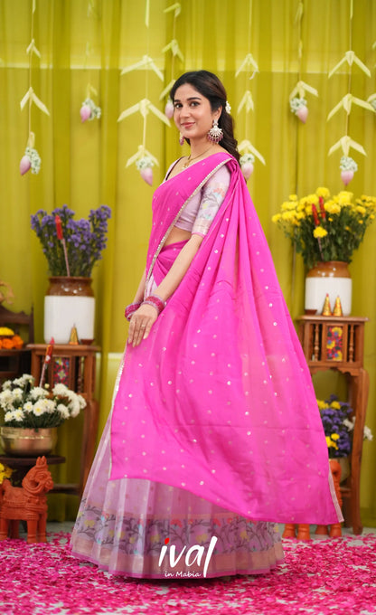 Sayuri Kota Halfsaree - Lavender and Hot Pink - Half Sarees
