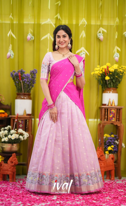 Sayuri Kota Halfsaree - Lavender and Hot Pink - Half Sarees