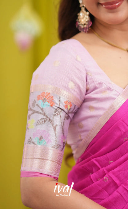 Sayuri Kota Halfsaree - Lavender and Hot Pink - Half Sarees