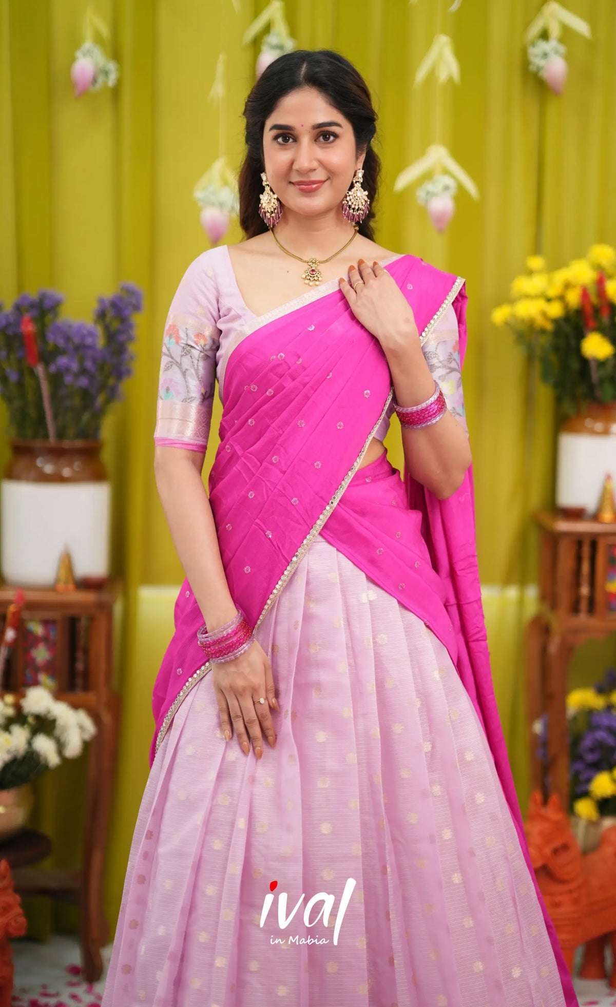 Sayuri Kota Halfsaree - Lavender and Hot Pink - Half Sarees