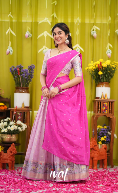 Sayuri Kota Halfsaree - Lavender and Hot Pink - Half Sarees