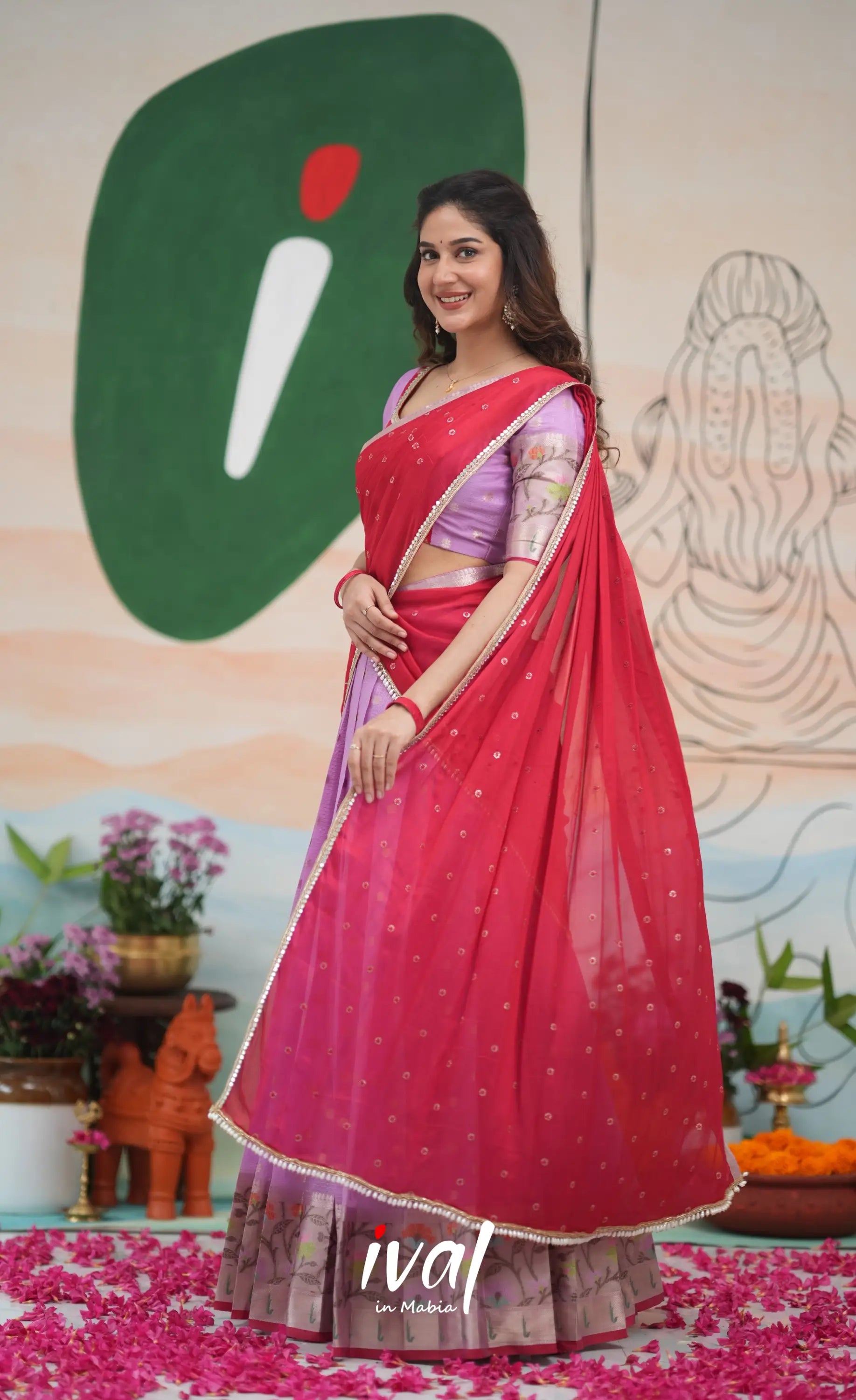 Sayuri Kota Halfsaree - Lavender and Red Half Sarees