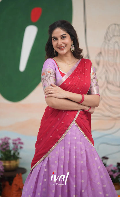 Sayuri Kota Halfsaree - Lavender and Red Half Sarees