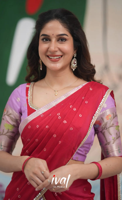 Sayuri Kota Halfsaree - Lavender and Red Half Sarees