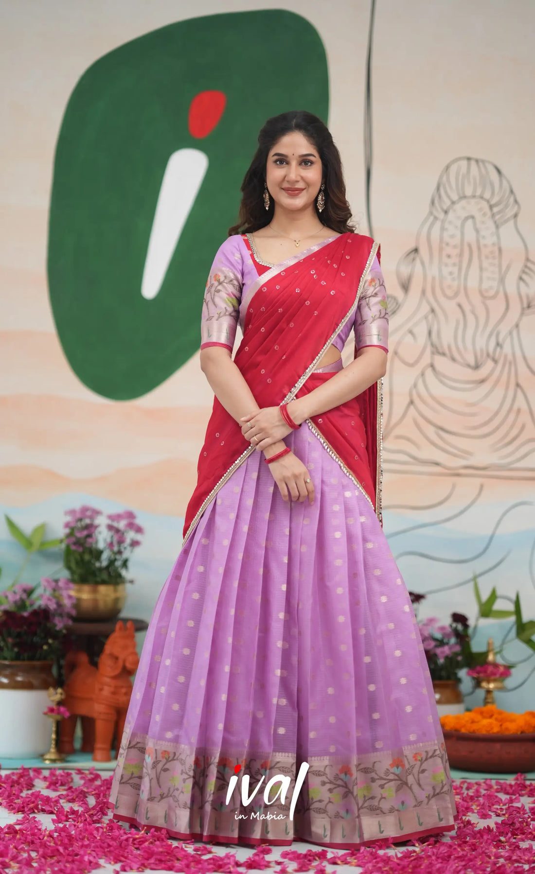 Sayuri Kota Halfsaree - Lavender and Red Half Sarees