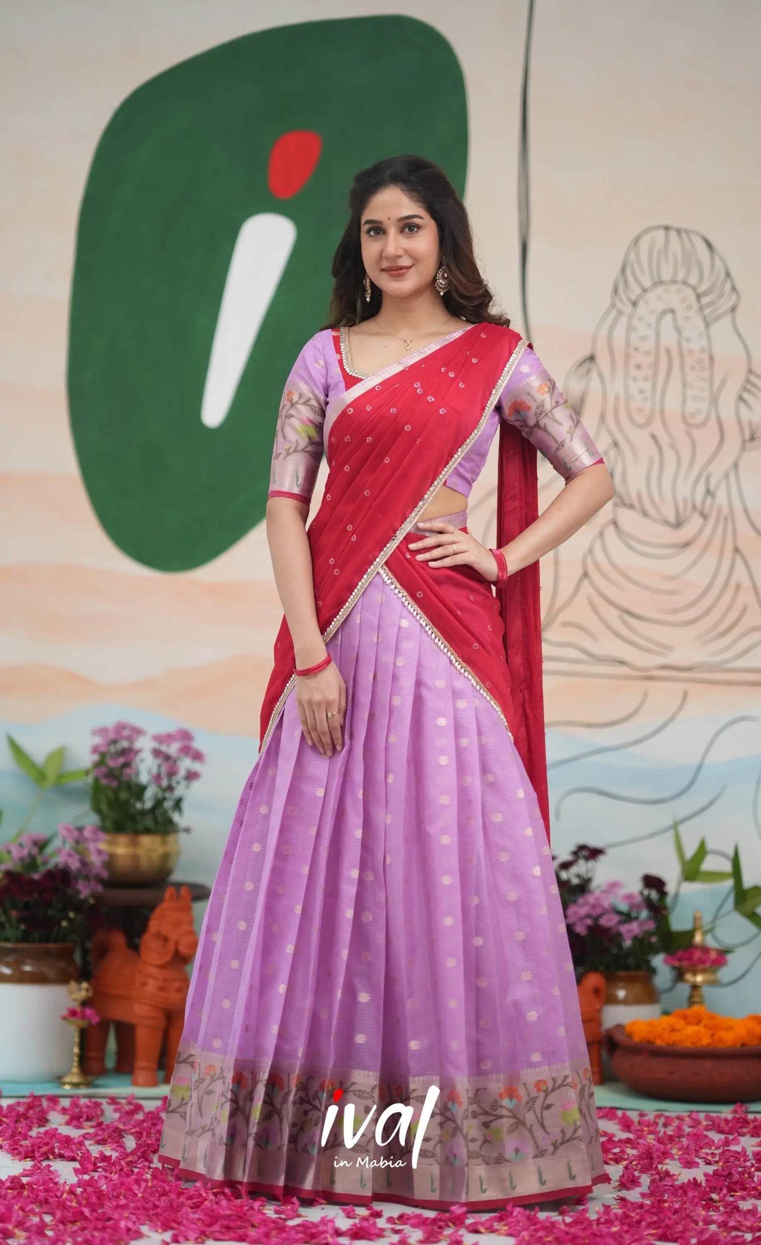 Sayuri Kota Halfsaree - Lavender and Red Half Sarees