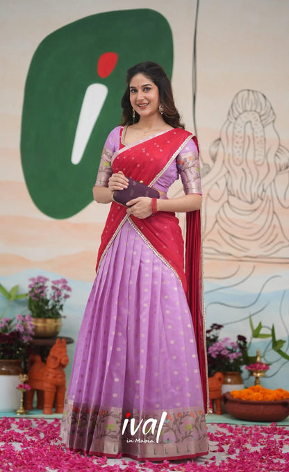 Sayuri Kota Halfsaree - Lavender and Red Half Sarees