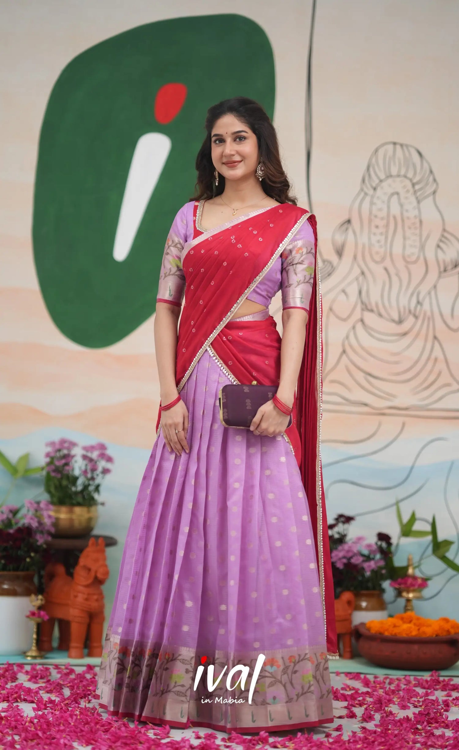 Sayuri Kota Halfsaree - Lavender and Red Half Sarees