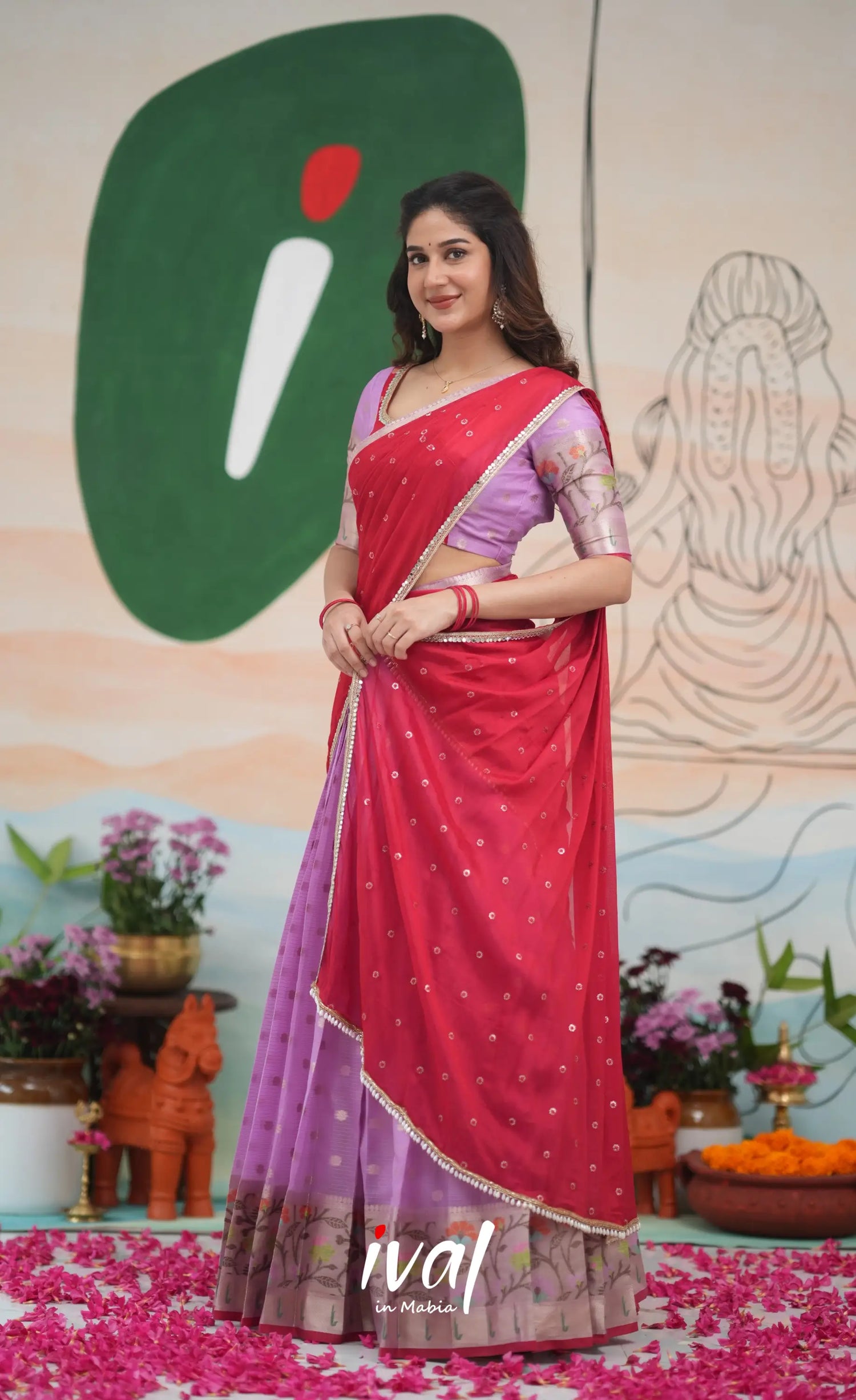 Sayuri Kota Halfsaree - Lavender and Red Half Sarees