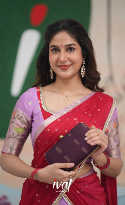 Sayuri Kota Halfsaree - Lavender and Red Half Sarees