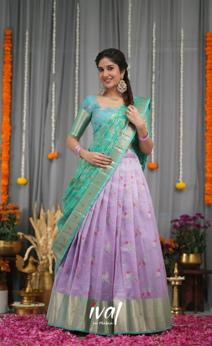 Sayuri Kota Halfsaree - Lavender and Teal Blue Half Sarees
