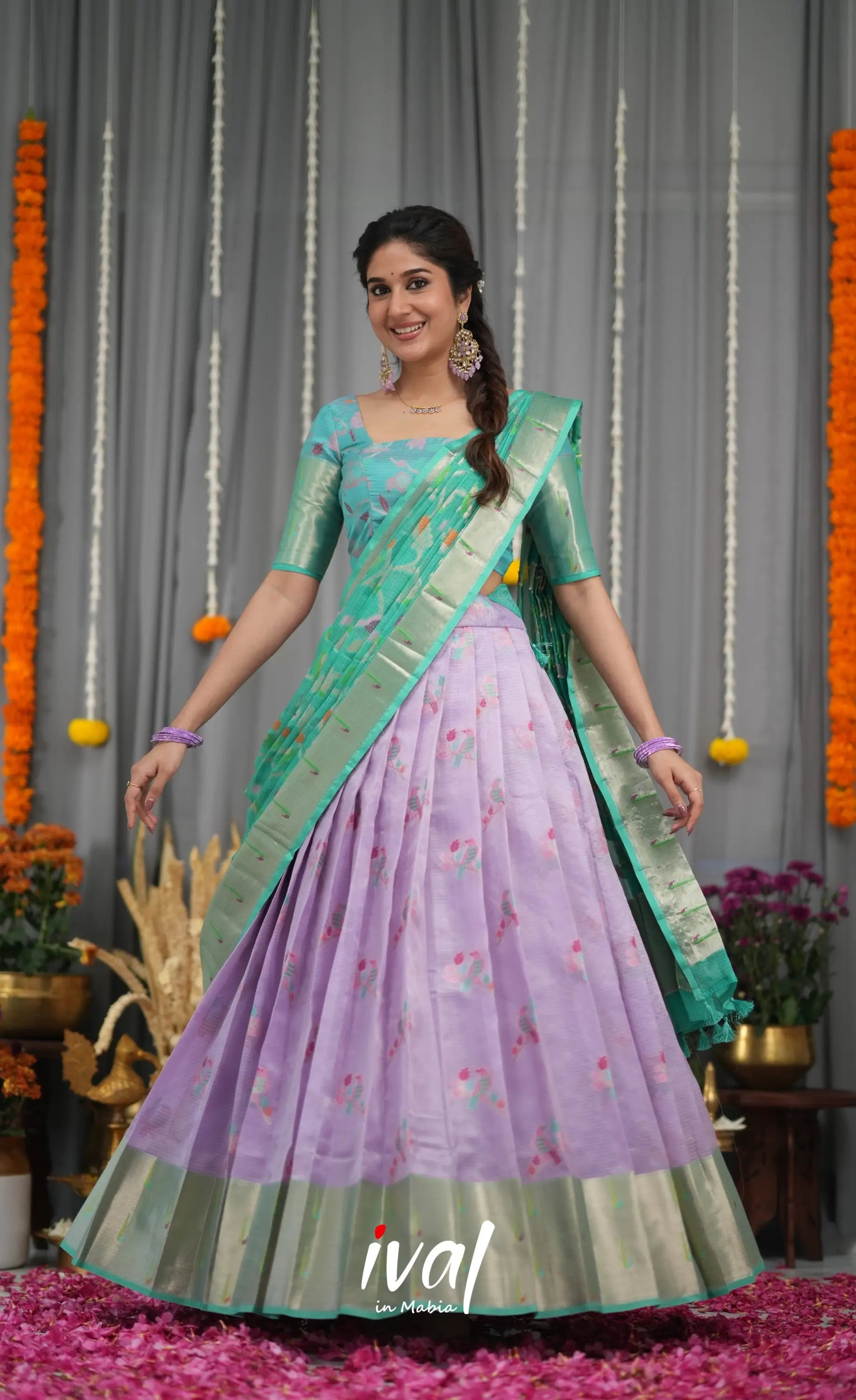Sayuri Kota Halfsaree - Lavender and Teal Blue Half Sarees