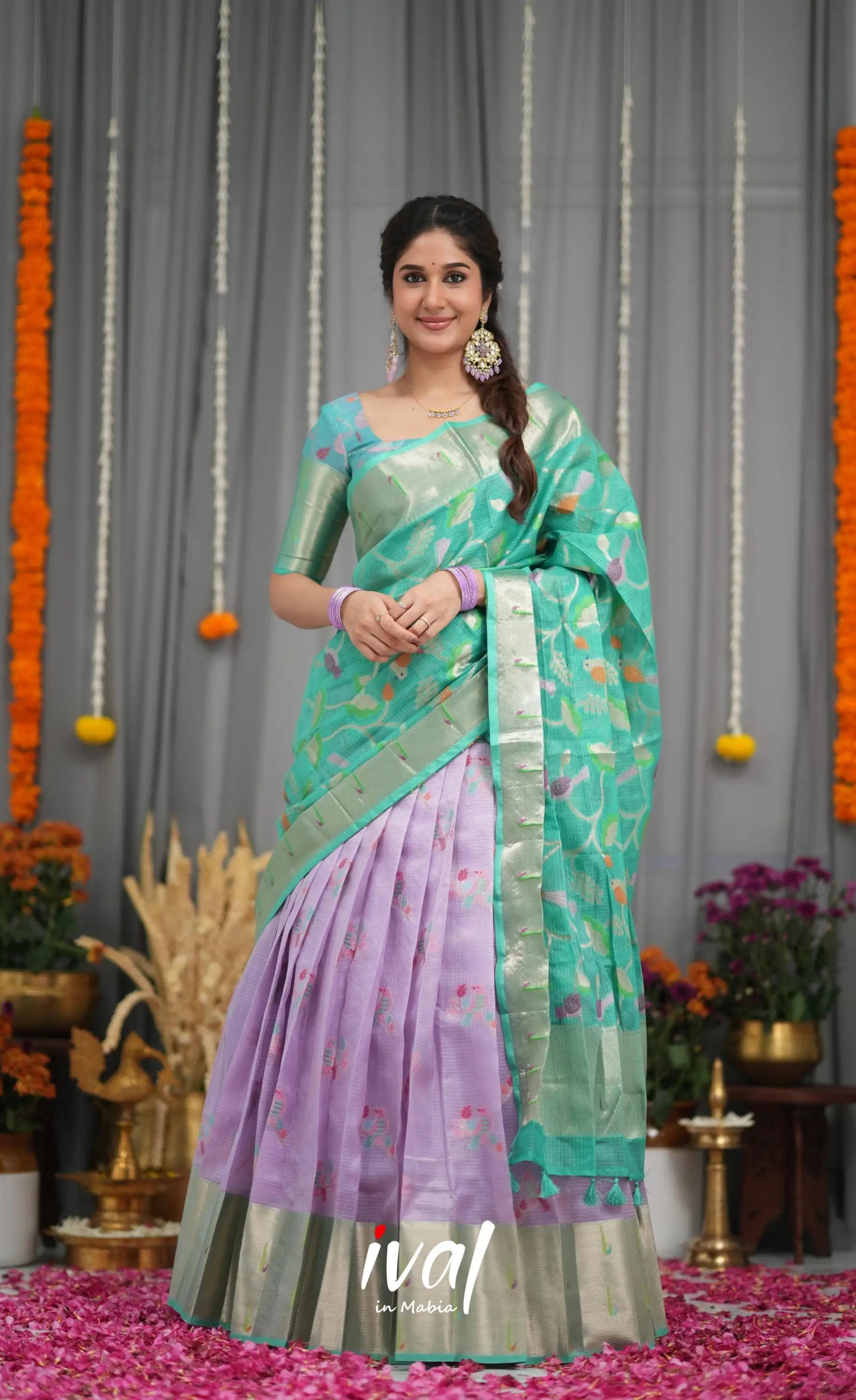 Sayuri Kota Halfsaree - Lavender and Teal Blue Half Sarees