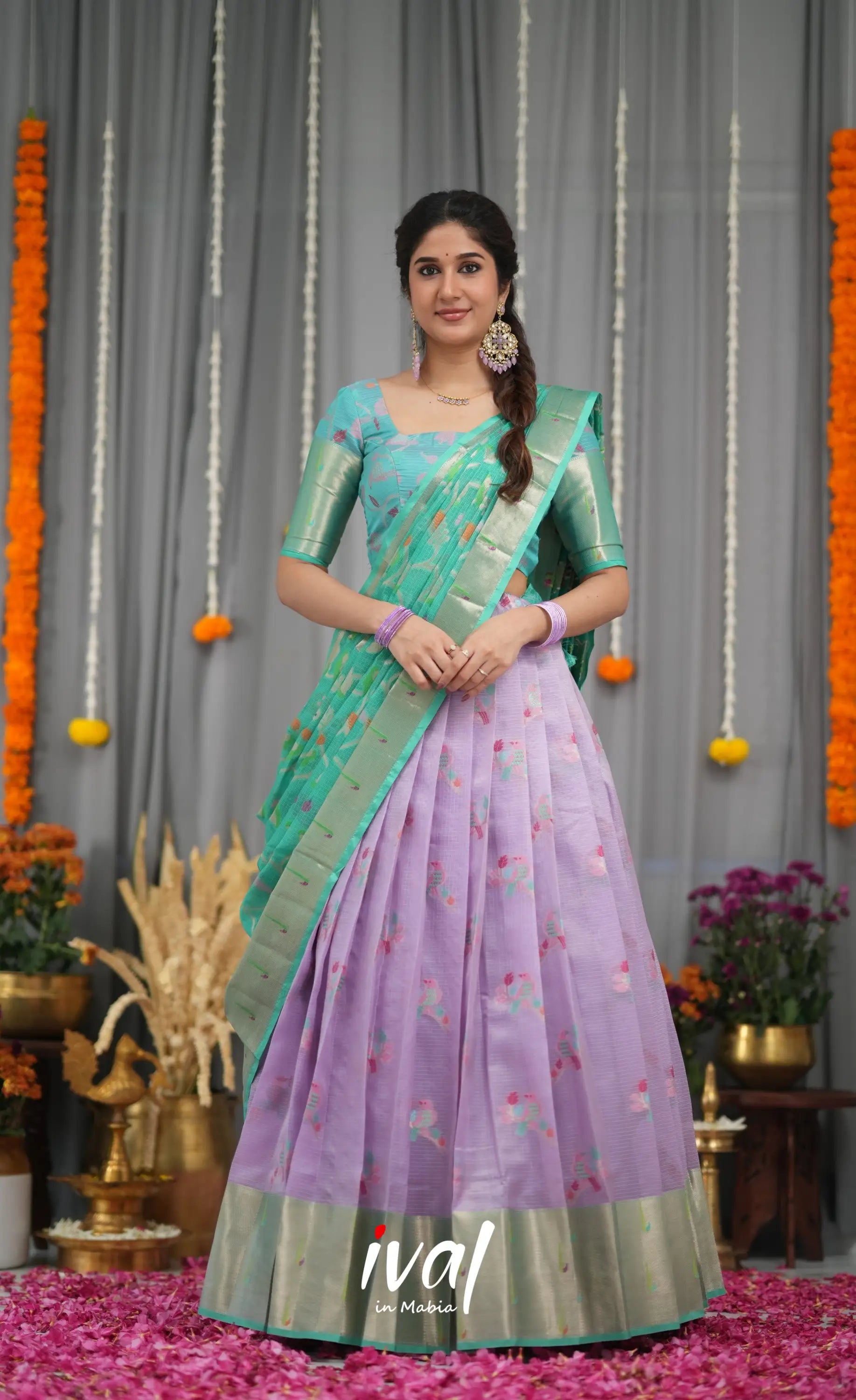 Sayuri Kota Halfsaree - Lavender and Teal Blue Half Sarees