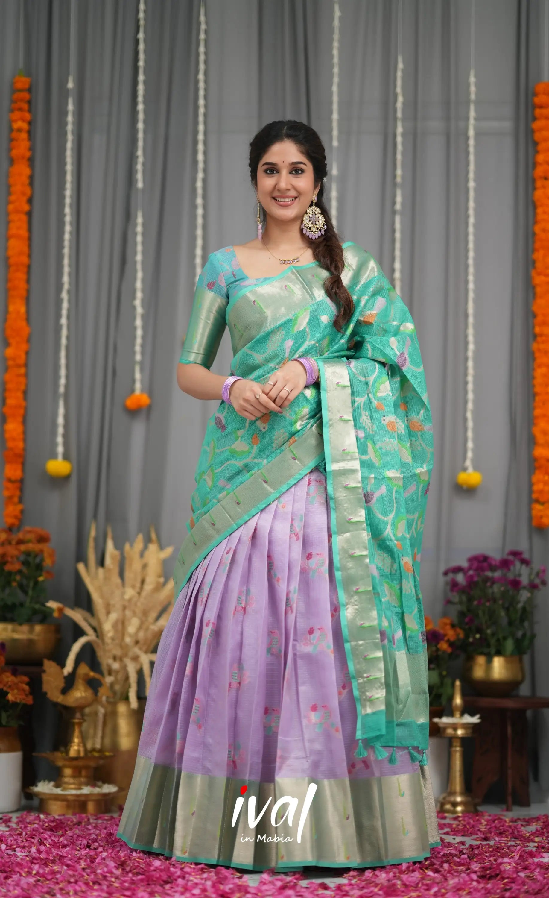 Sayuri Kota Halfsaree - Lavender and Teal Blue Half Sarees