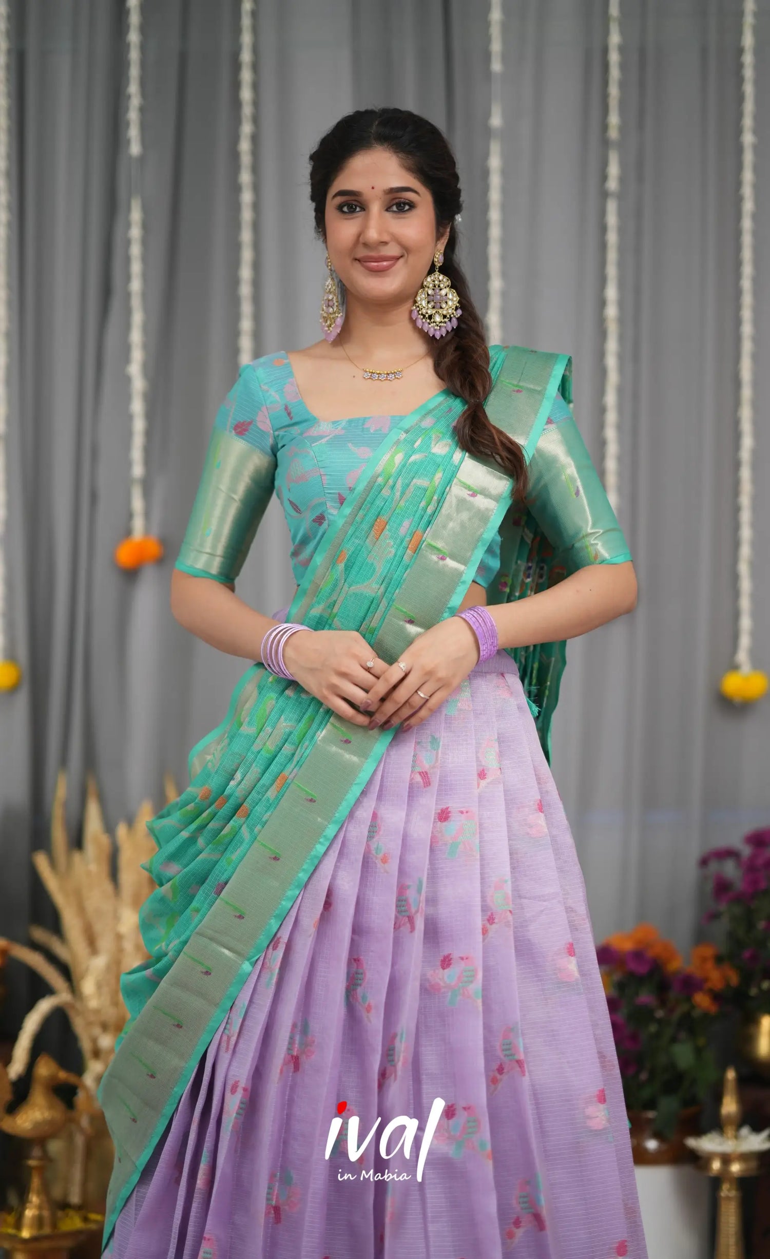 Sayuri Kota Halfsaree - Lavender and Teal Blue Half Sarees