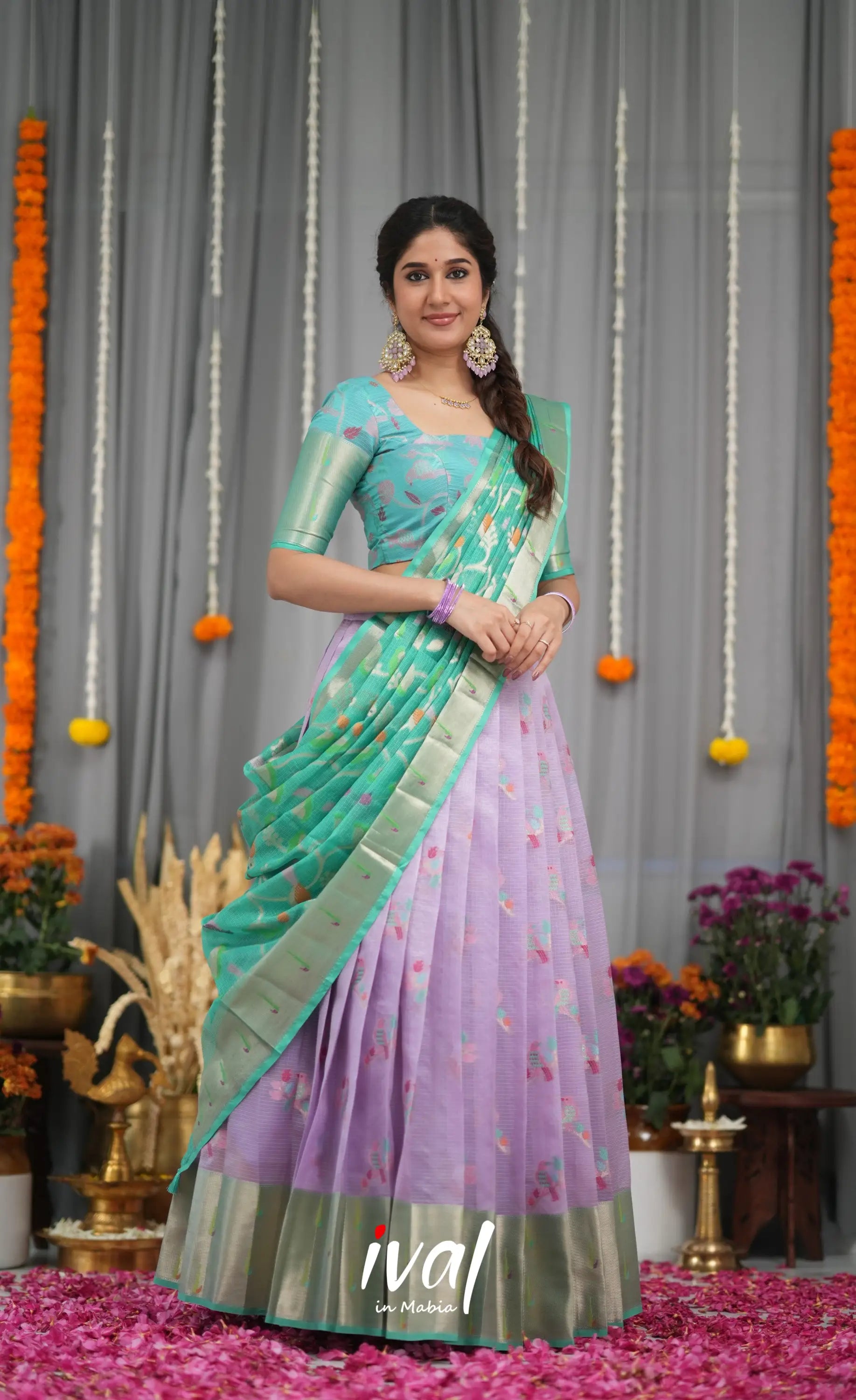 Sayuri Kota Halfsaree - Lavender and Teal Blue Half Sarees
