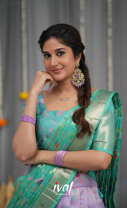 Sayuri Kota Halfsaree - Lavender and Teal Blue Half Sarees