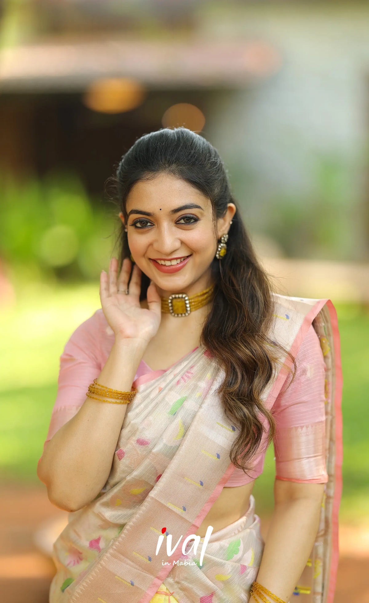 Sayuri Kota Halfsaree - Light yellow and Pastel pink - Half Sarees