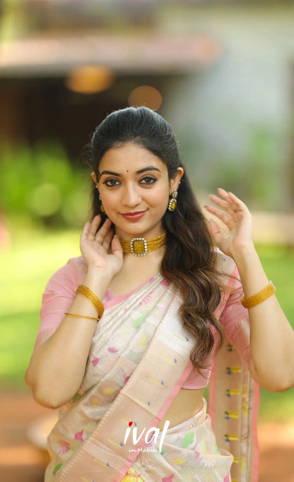 Sayuri Kota Halfsaree - Light yellow and Pastel pink - Half Sarees