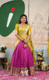 Sayuri Kota Halfsaree - Magenta Pink and Henna Green - Half Sarees